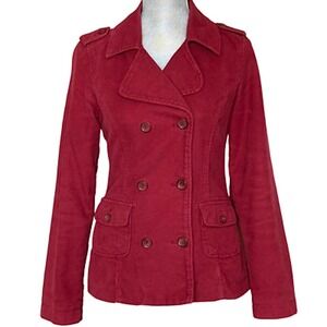Y2K Mossimo Burgundy‎ Corduroy Double Breasted Pea Coat Cotton Jacket Wom Sz M/L